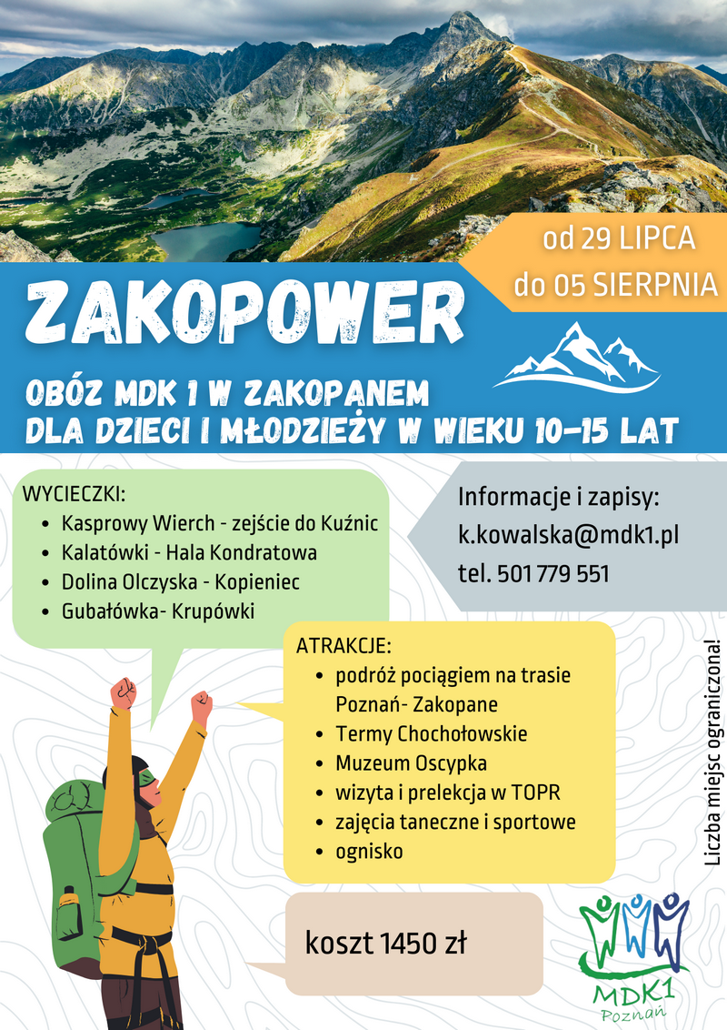Zakopower - wakacyjny obóz MDK 1 w Zakopanem - plakat